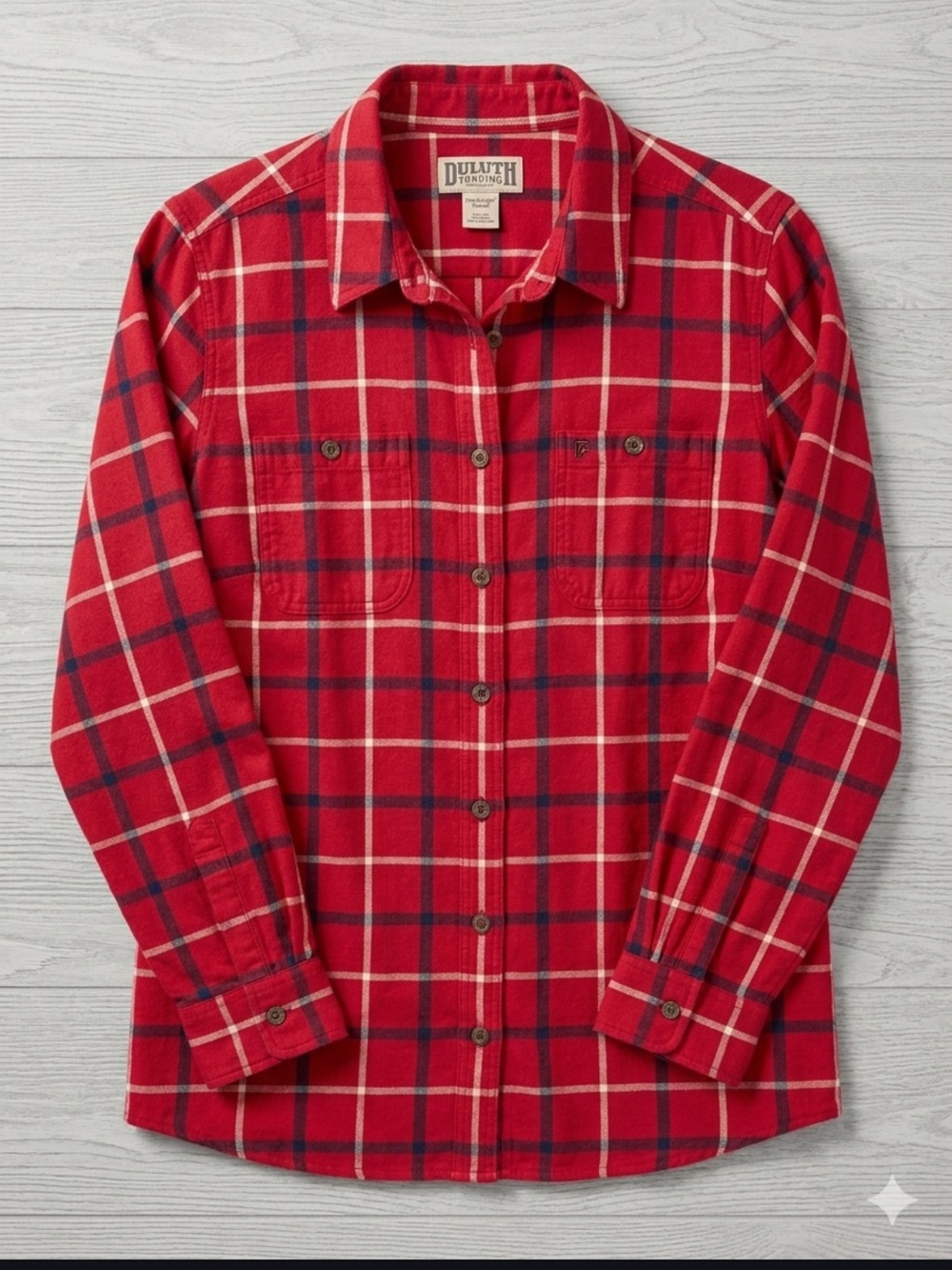 Duluth Trading Co. Women’s Free Swinging Flannel Shirt Red & Navy Plaid Sz Large